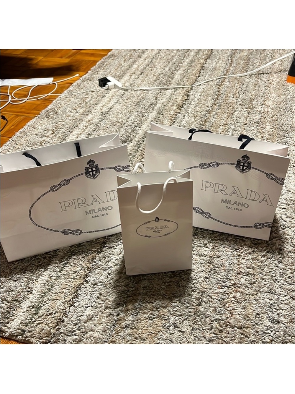 Prada White Milano Logo Shopping Bags - Set of 3